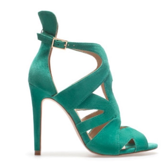 Zara Shoes - Zara Basic Green Suede Caged Ankle Strap Sandals Size 8